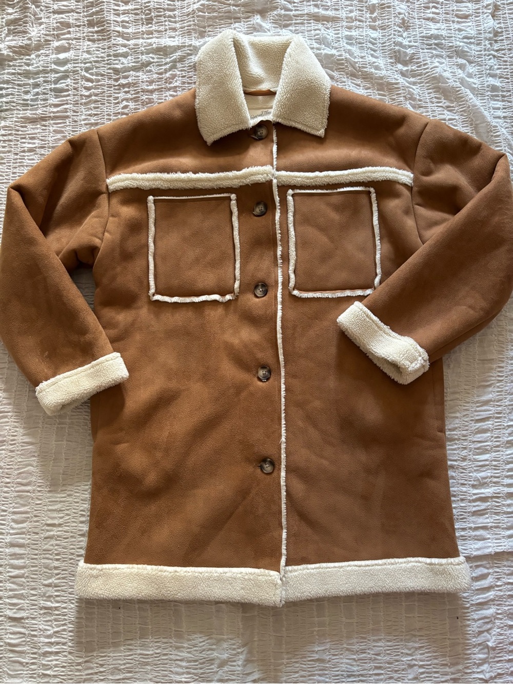 Universal Thread Tan Trench Coat with Cream Sherpa Trim
